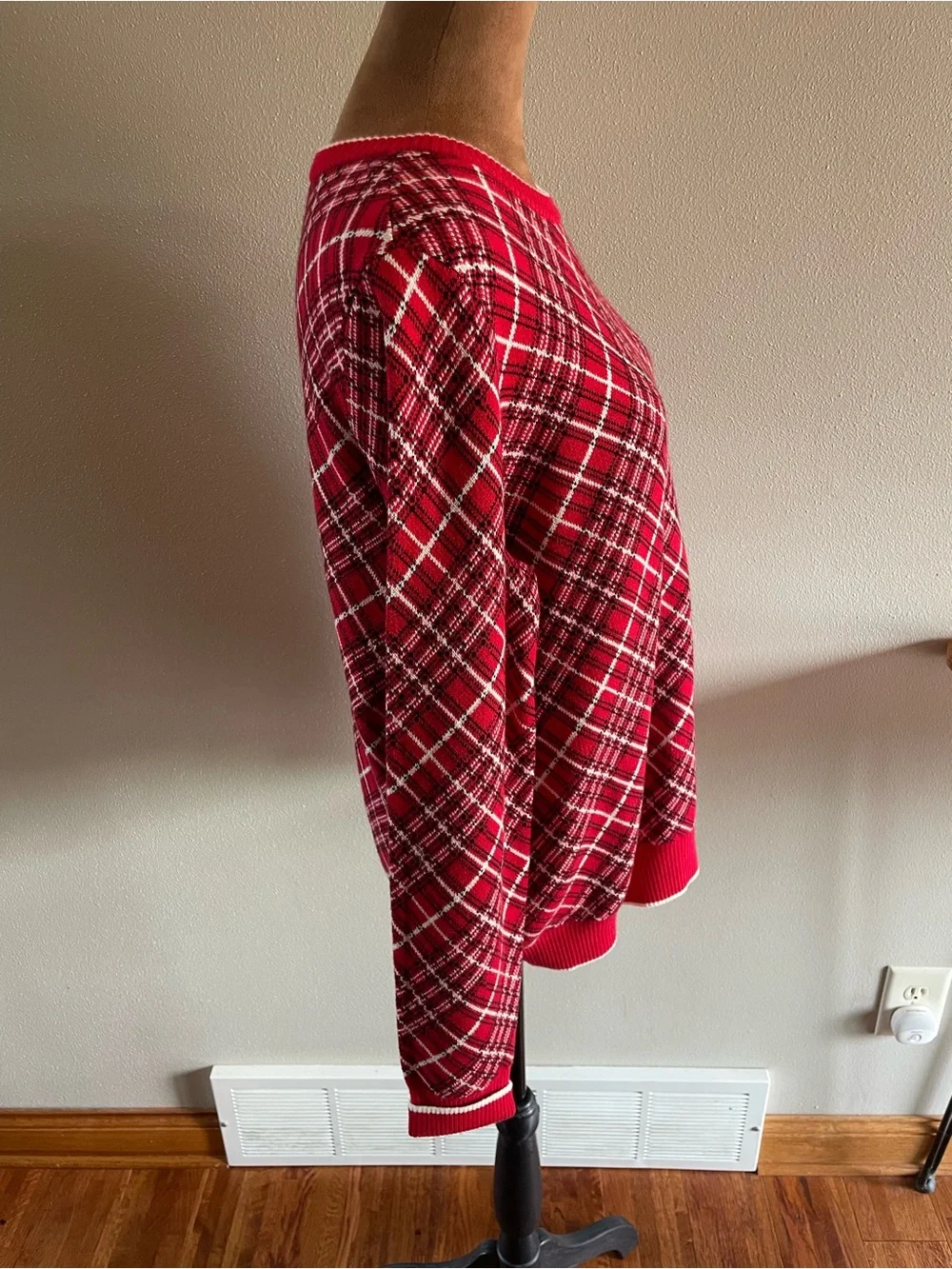 Lands' End Red Plaid Crewneck Sweater